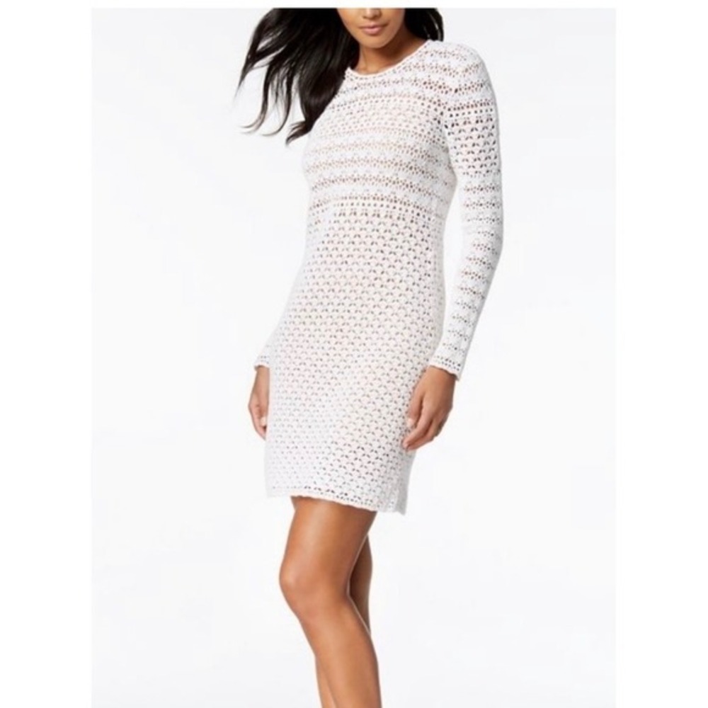 NWT Michael Kors Ivory Crochet Knit Dress Sz L Long Sleeve Boho Chic MSRP $195
